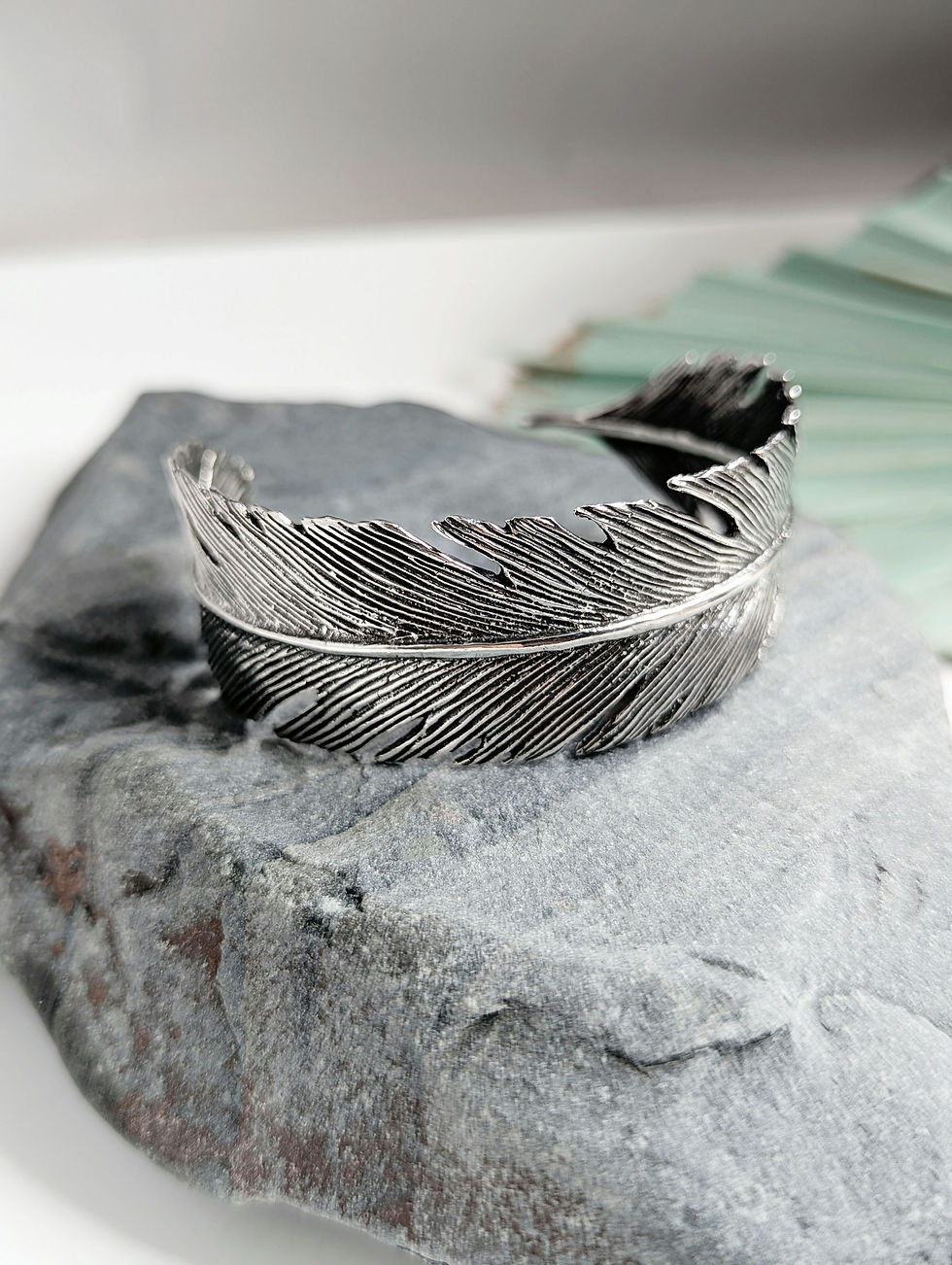 Thumbnail: Statement Sterling Silver Feather Cuff Bangle
