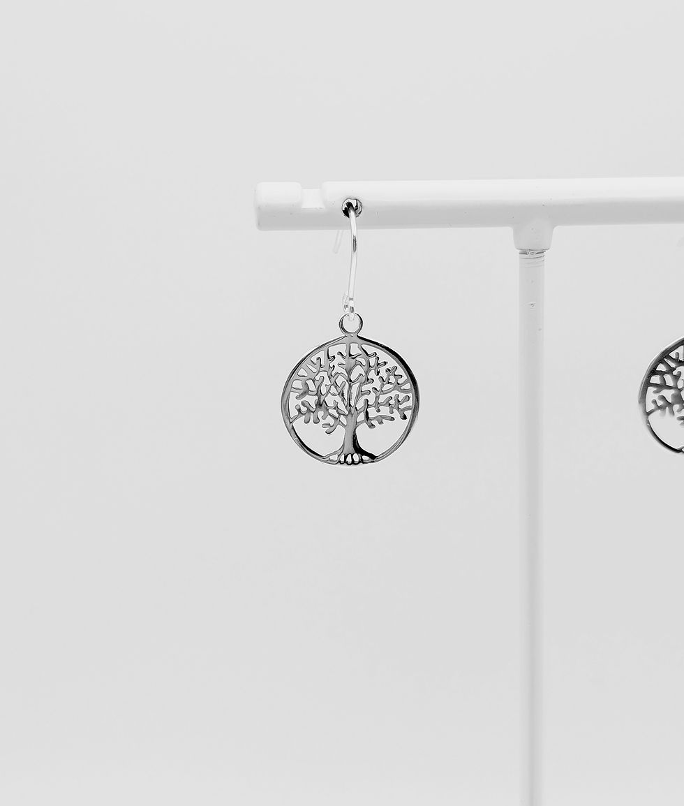 Thumbnail: Sterling Silver Round Tree of Life Drop Earrings