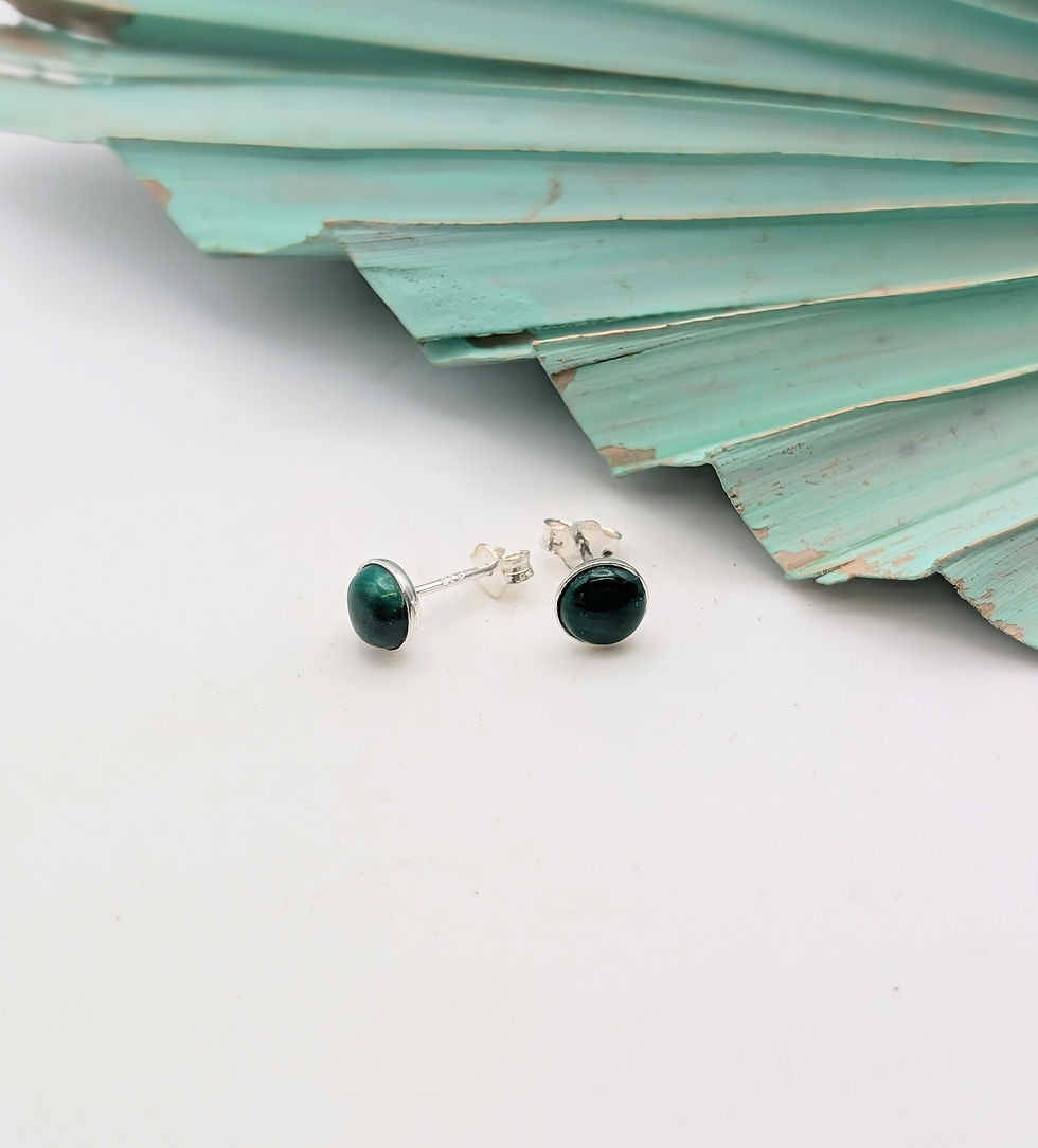 Thumbnail: 6mm Round Sterling Silver Malachite Stud Earrings