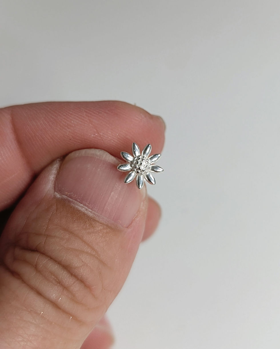 Thumbnail: Small Sterling Silver Sunflower Stud Earrings 