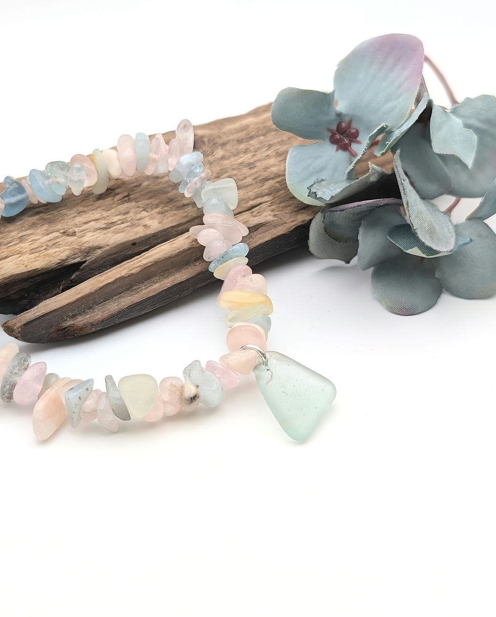 Thumbnail: Expandable Morganite Bracelet with Aqua Suffolk Sea Glass
