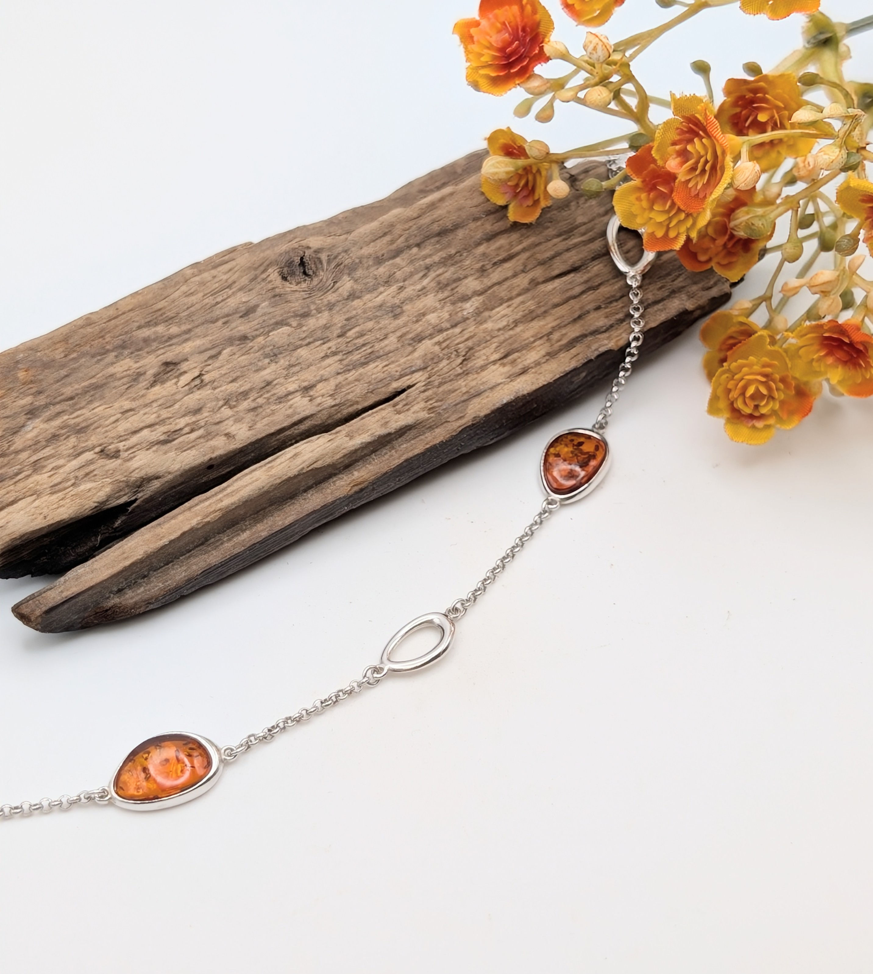 Sterling Silver Chain Link Bracelet with Baltic Amber