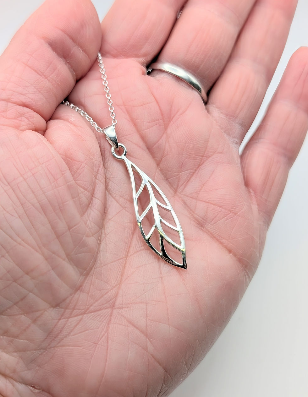 Thumbnail: Sterling Silver Laser Cut Leaf Pendant & Chain