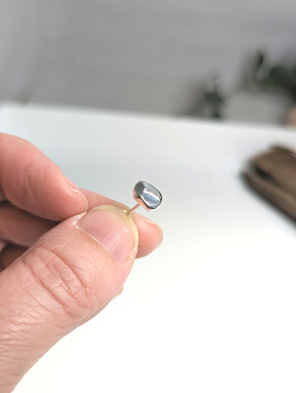 Thumbnail: Solid Sterling Silver Polished Pebble Stud Earrings