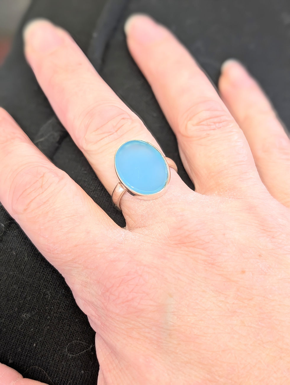 Thumbnail: Sterling Silver Statement Oval Ring with Blue Chalcedony 