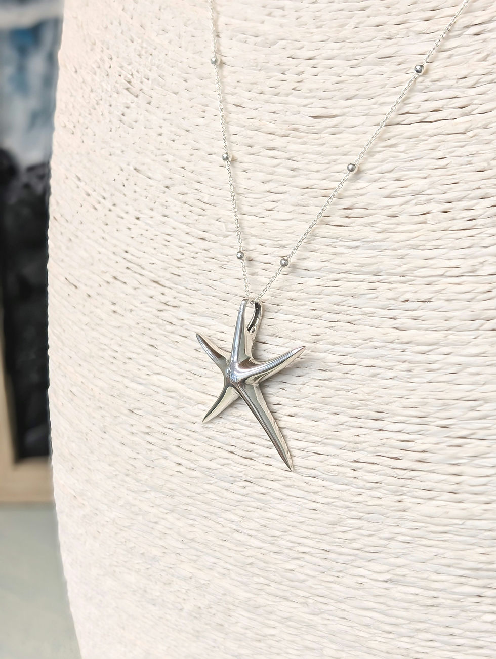 Thumbnail: Large Sterling Silver Starfish Pendant & Chain