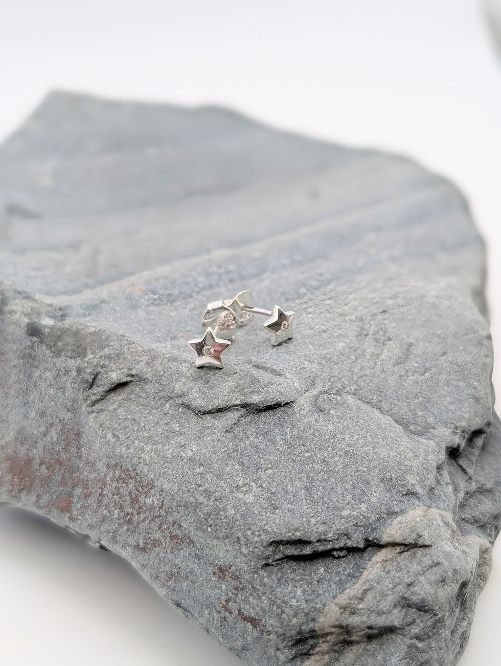 Thumbnail: Small Sterling Silver Star Stud Earrings with Cubic Zirconia