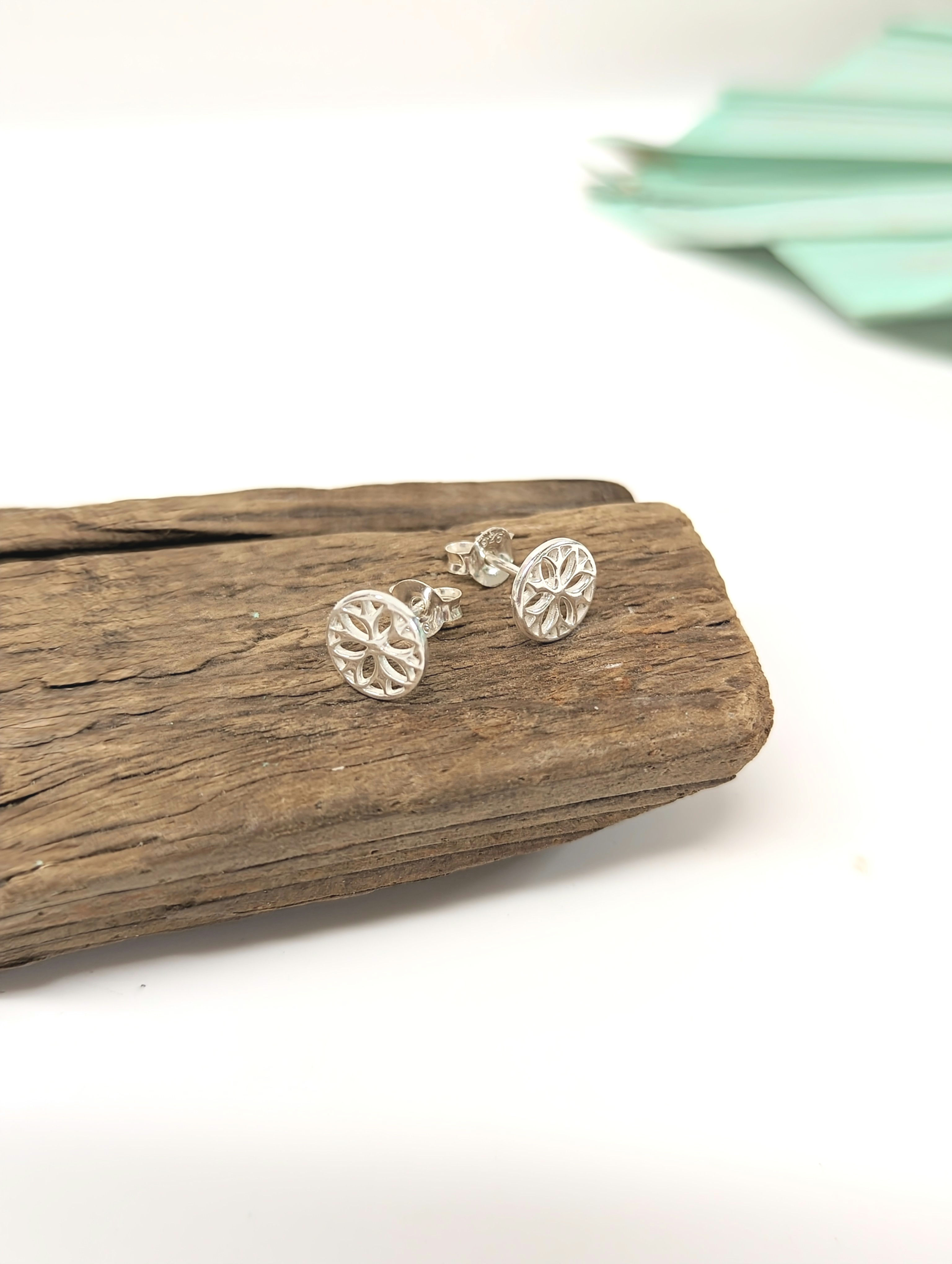 Sterling Silver Cut Out Floral Stud Earrings