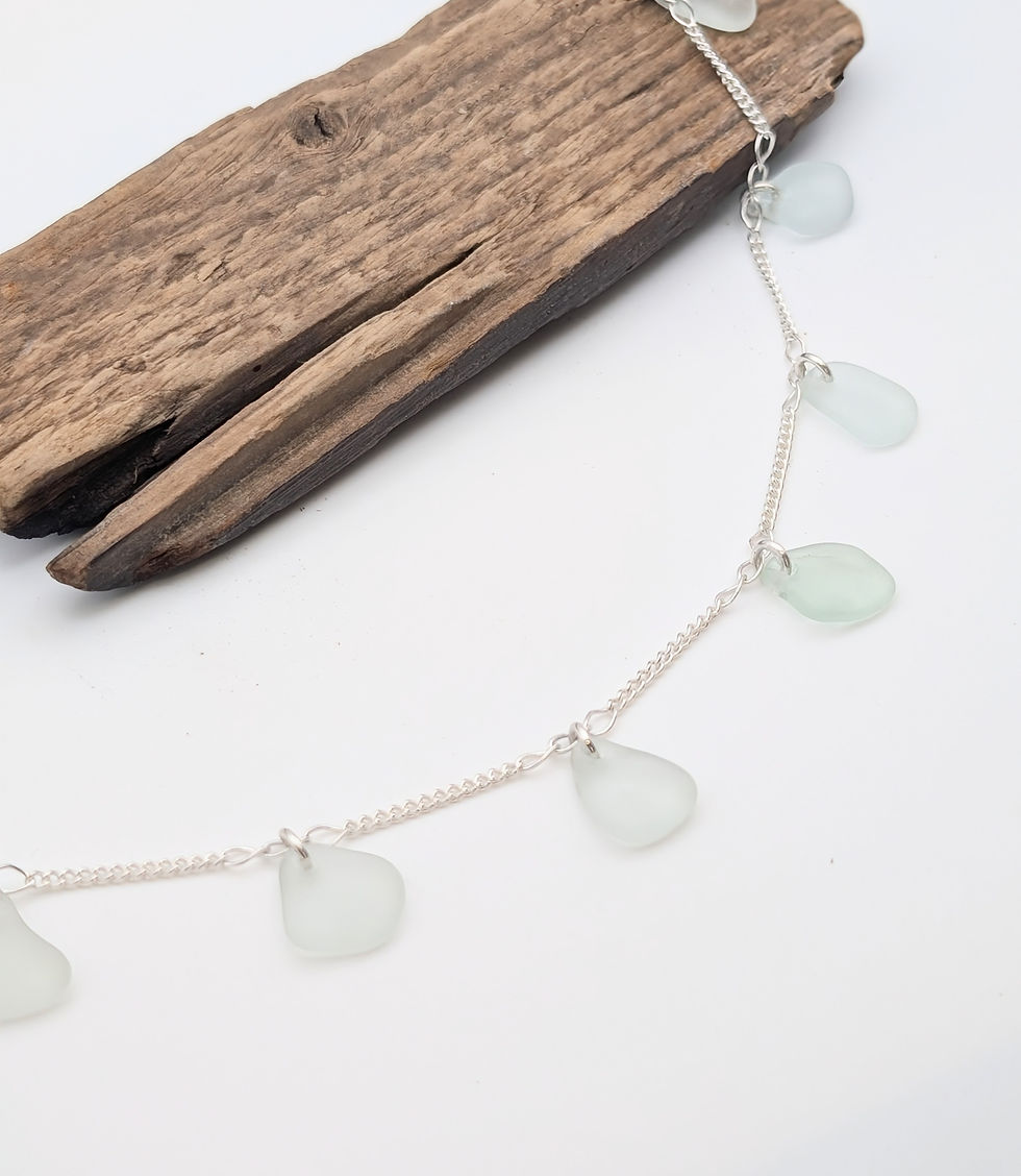 Thumbnail: Sterling Silver Anklet with Suffolk Sea Glass Charms 