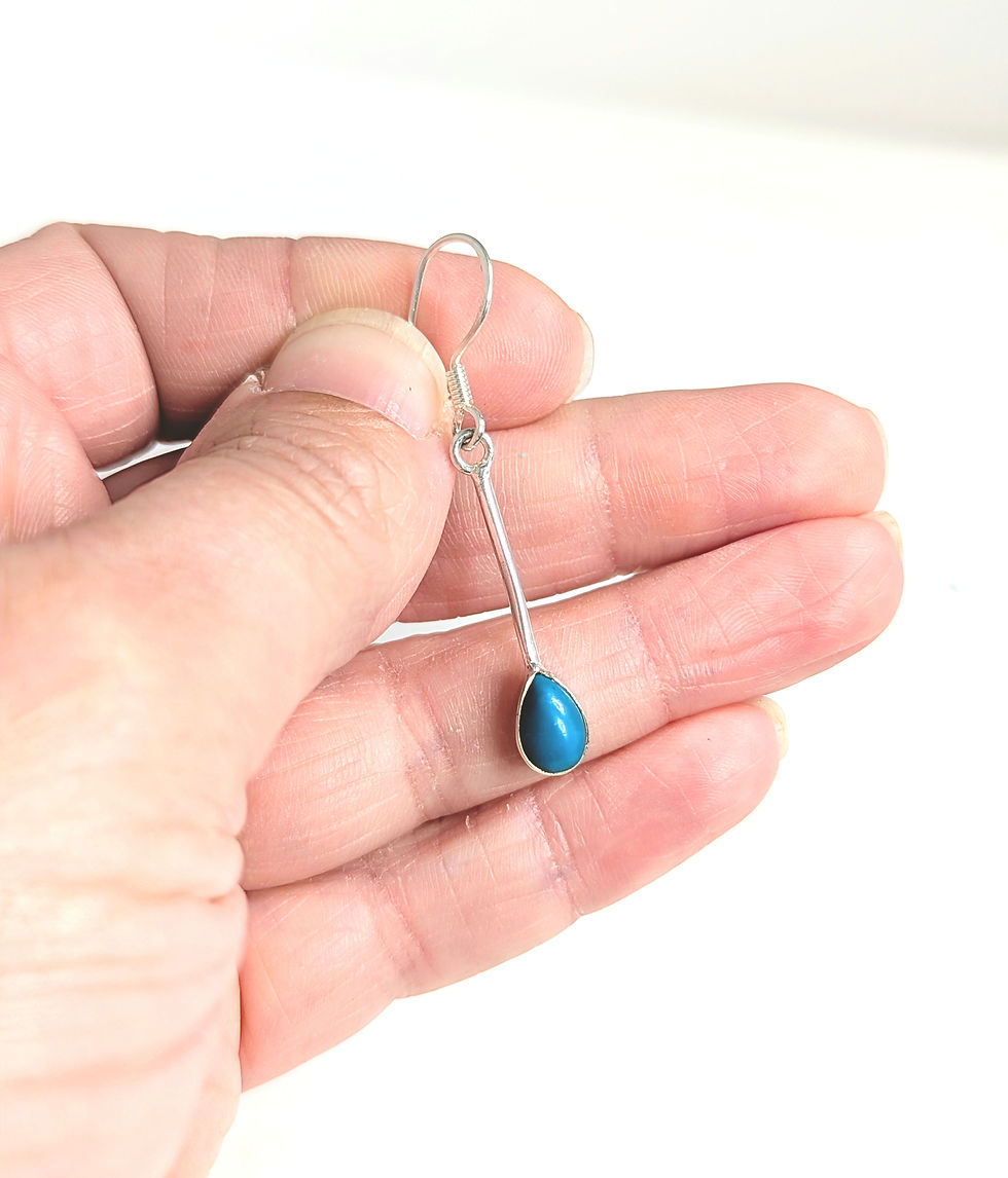 Thumbnail: Sterling Silver Long Teardrop Drop Earrings with Turquoise 