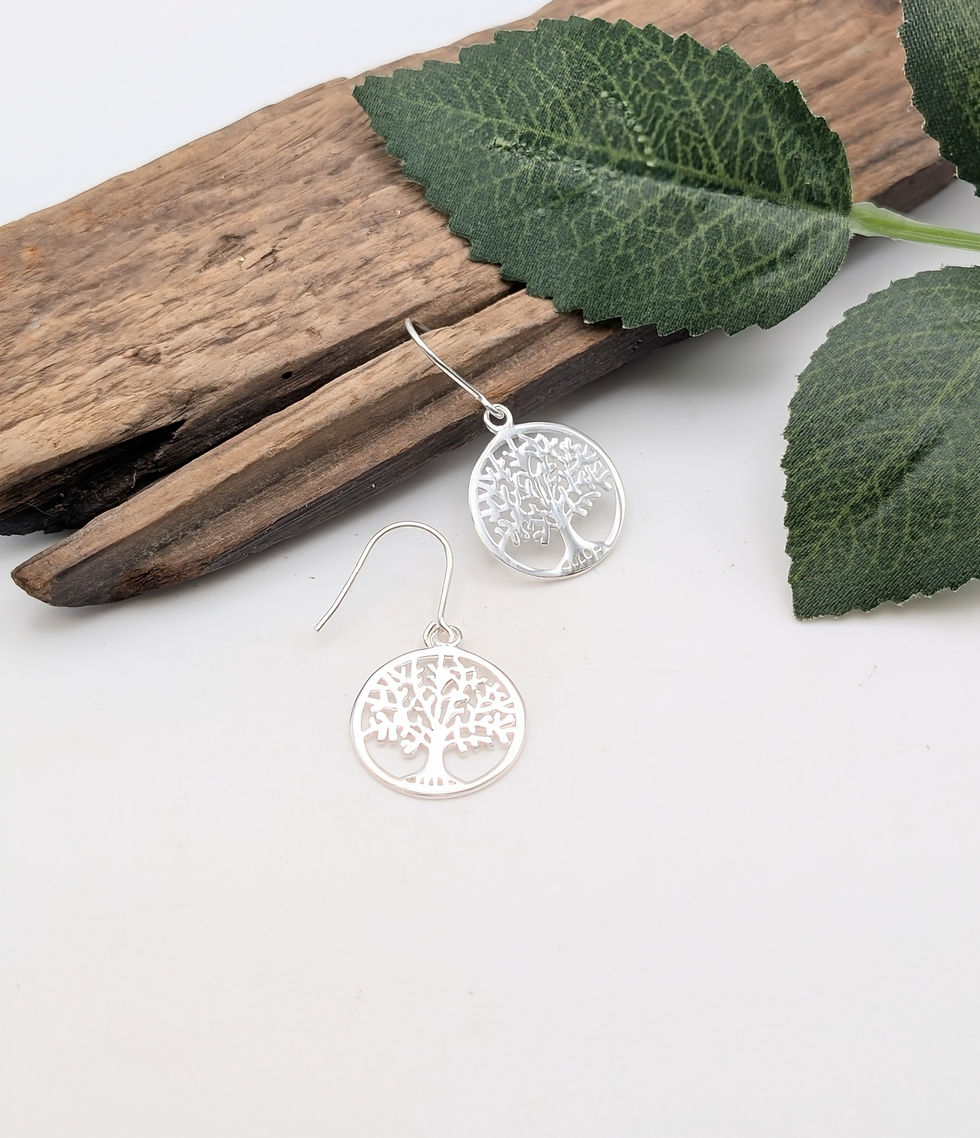 Thumbnail: Sterling Silver Round Tree of Life Drop Earrings