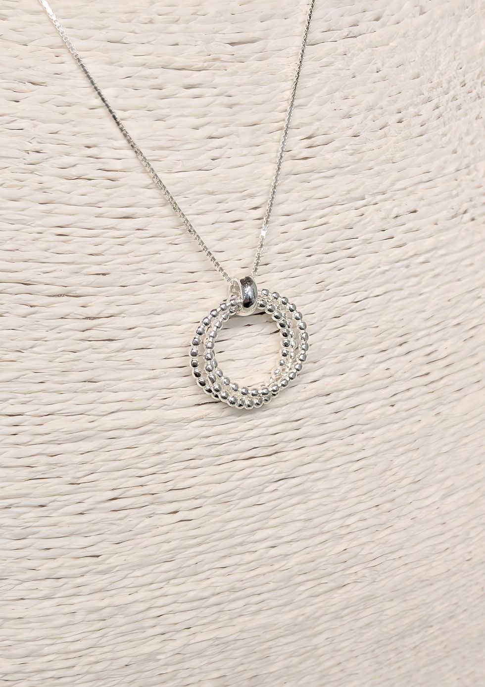 Thumbnail: Sterling Silver Beaded Trio Ring Pendant & Chain