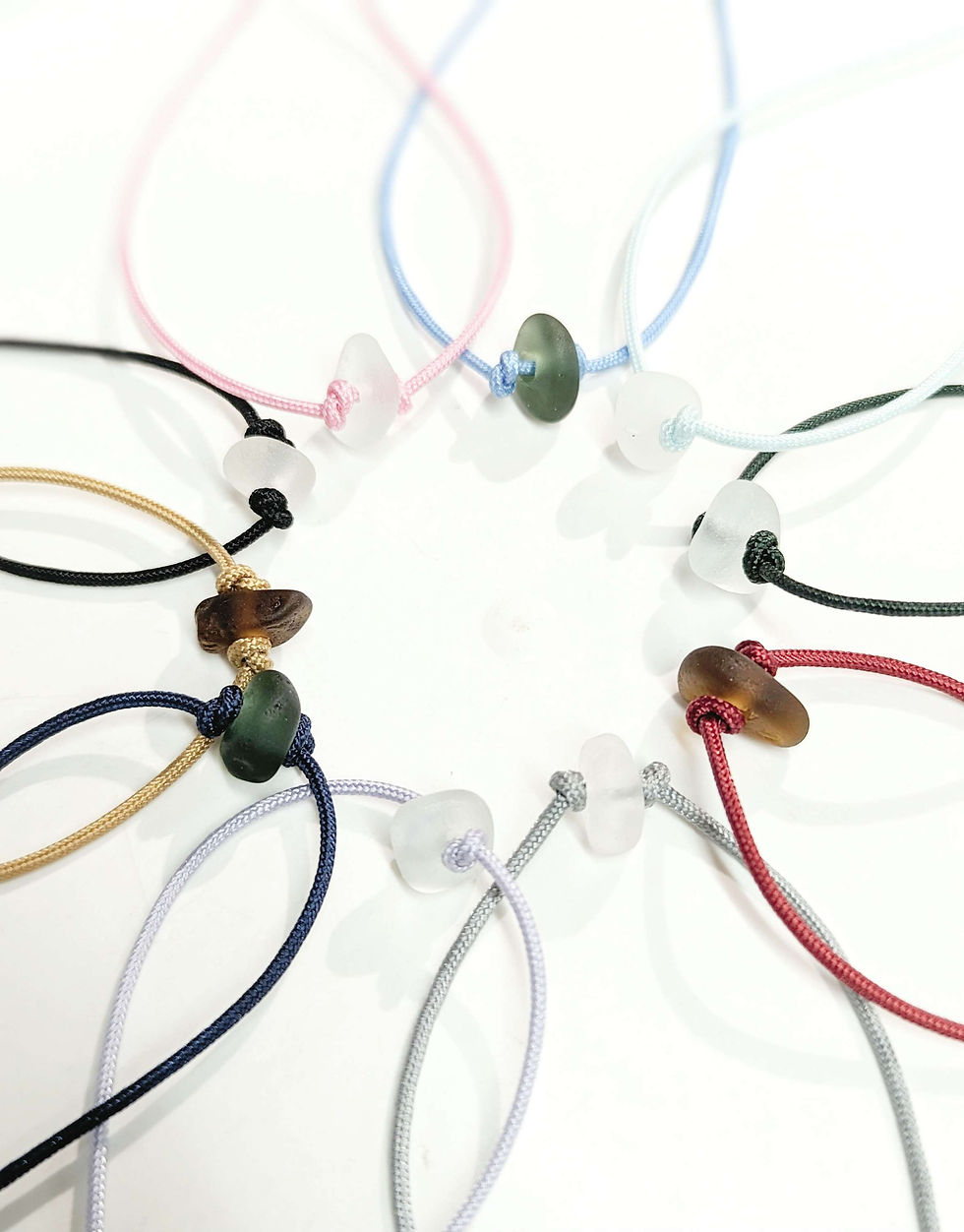 Thumbnail: Adjustable Grey Cord Bracelet with Aqua Seaham Sea Glass