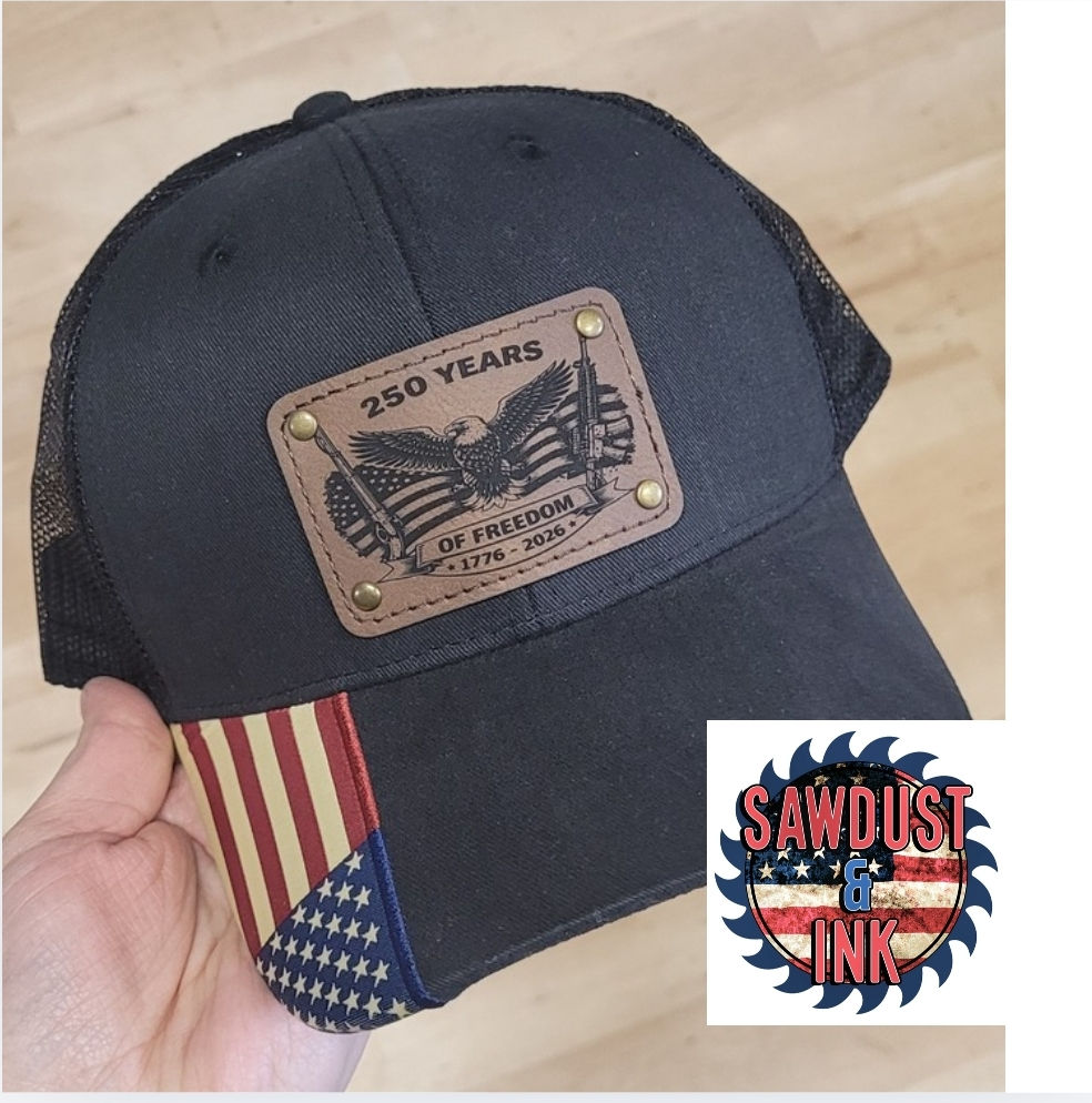 250 flag leather patch hat
