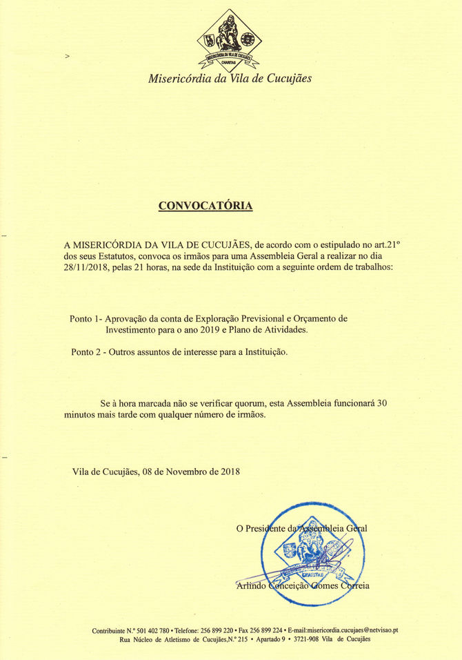 Convocatória para a Reunião  de Assembleia Geral