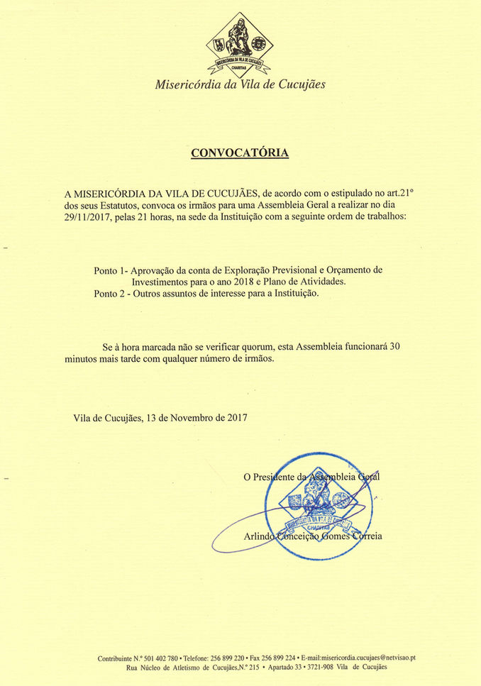 Convocatória para a Reunião de Assembleia Geral