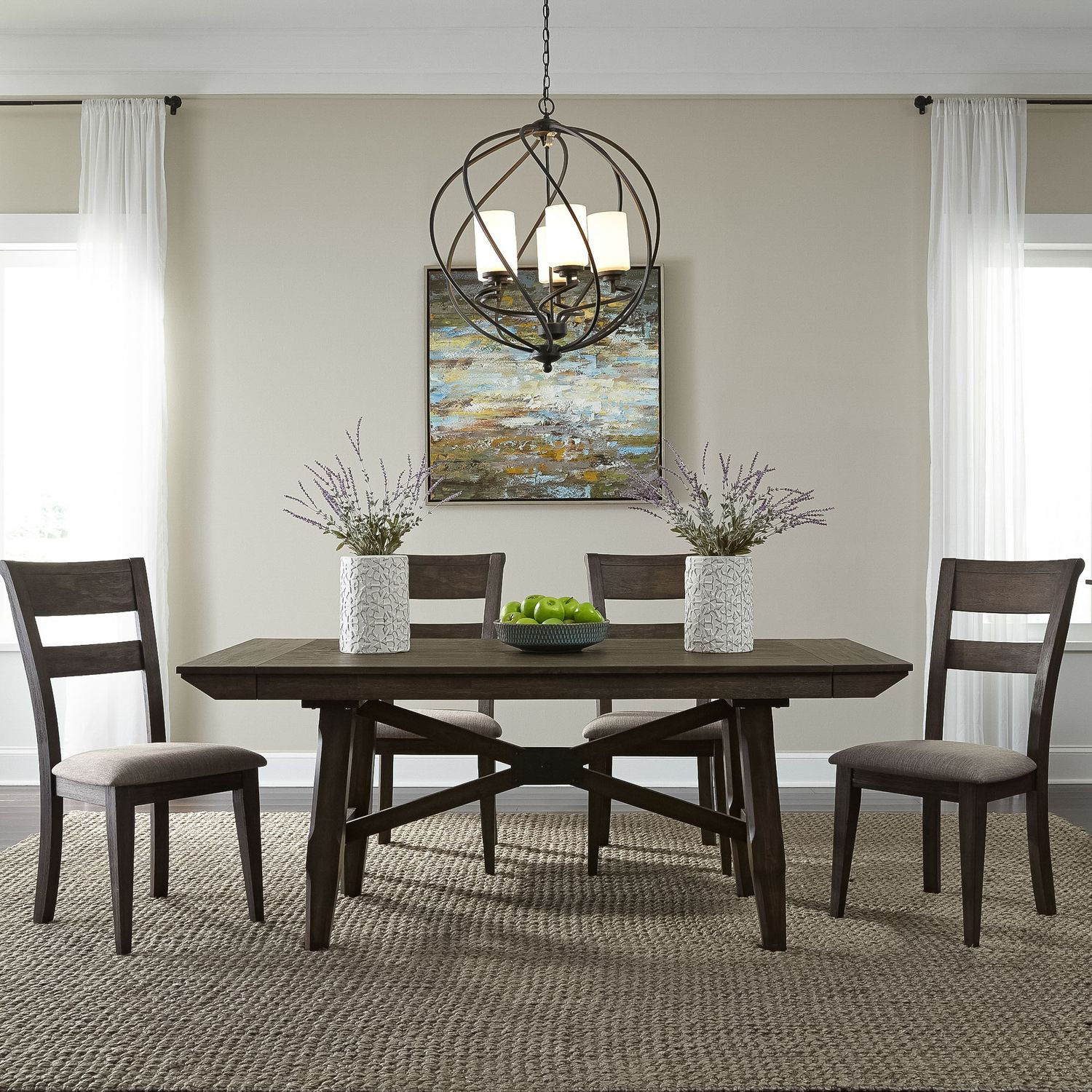 Double Bridge Extension Trestle Table Dining Set
