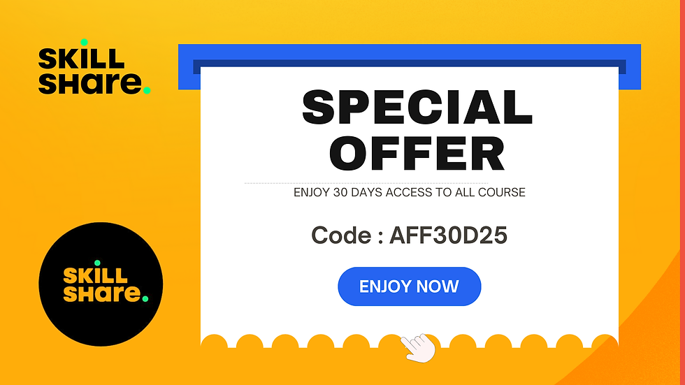 Get 30 Days of Free Skillshare Access with Coupon Code AFF30D25 – Learn Web Design, SEO, Marketing & More