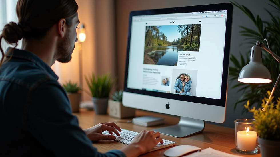 Close-up view of a designer working on a Wix website layout on a computer screen