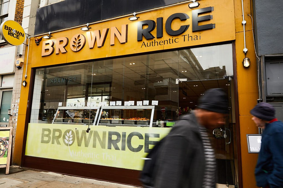 Main entrance and exterior of Brown Rice Thai restaurant in Hammersmith