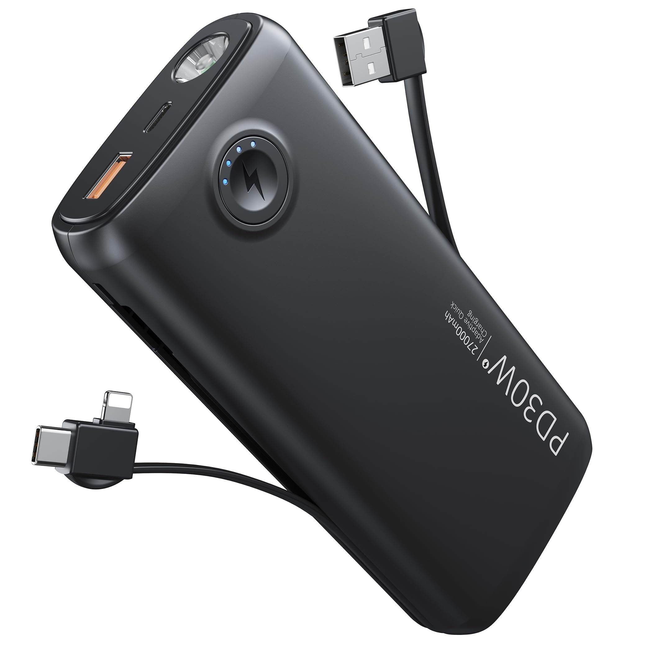 Superior Capacity Portable Charger 27,000mAh with Integrated Cable