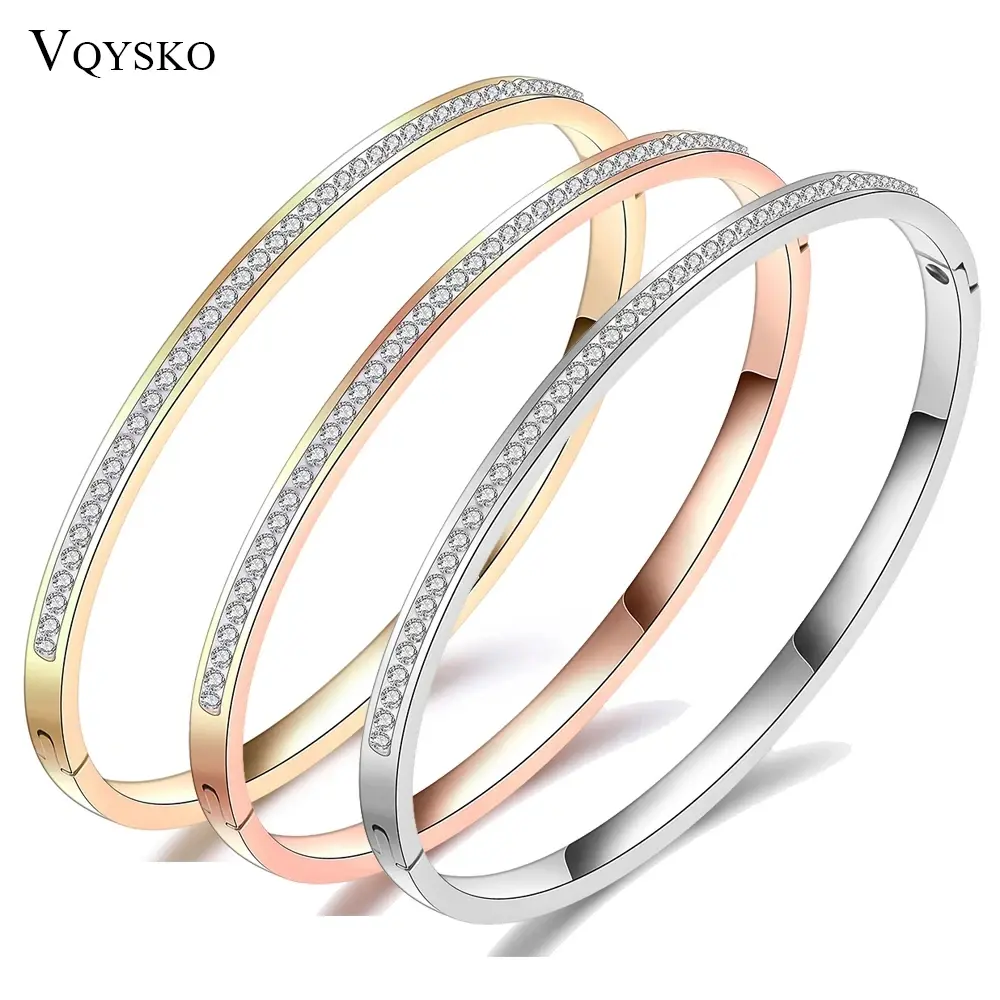 Women's Stainless Steel Crystal Rhinestone Opening Bangle Bracelet