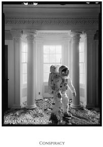 Astronaut in classical building, debris on floor