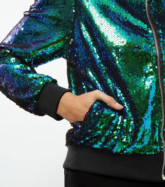 Green Sequin Bomber Jacket