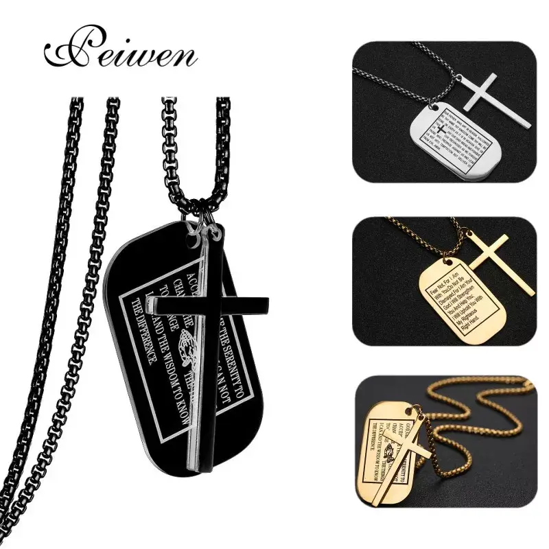 Military Style Dog Tags Cross Pendant