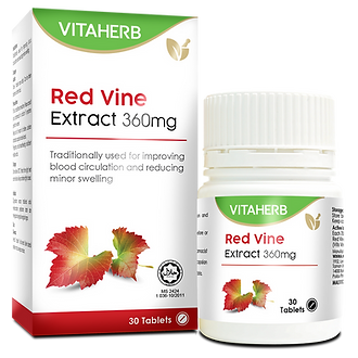 VITAHERB Red Vine Extract 360mg Tablet - 30's Box & Bottle (Right)(S) v2.png