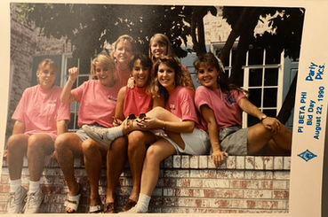 1990 Bid Day (Seniors) Back row: Karen Mullen Kennedy and Lorie Barrett Venneman; Front ro