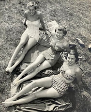 1952-53 KS Alpa Pi Phis Lynn Graham, Jo Ann Lemoine and Stephanie Drake soaking up the sun