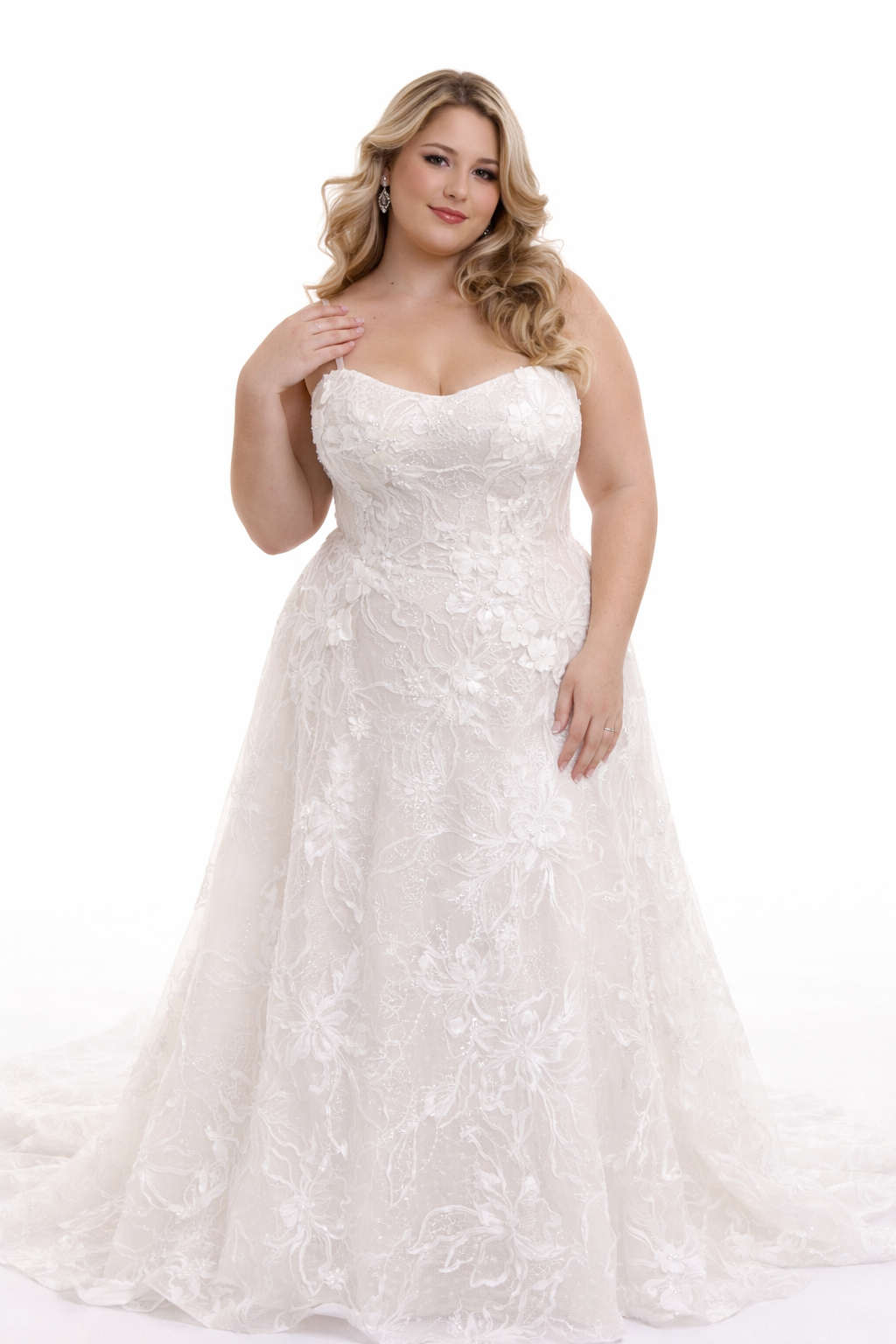 Tiera Wedding Dress – Strapless Sparkle Lace Gown with 3D Floral Appliqués