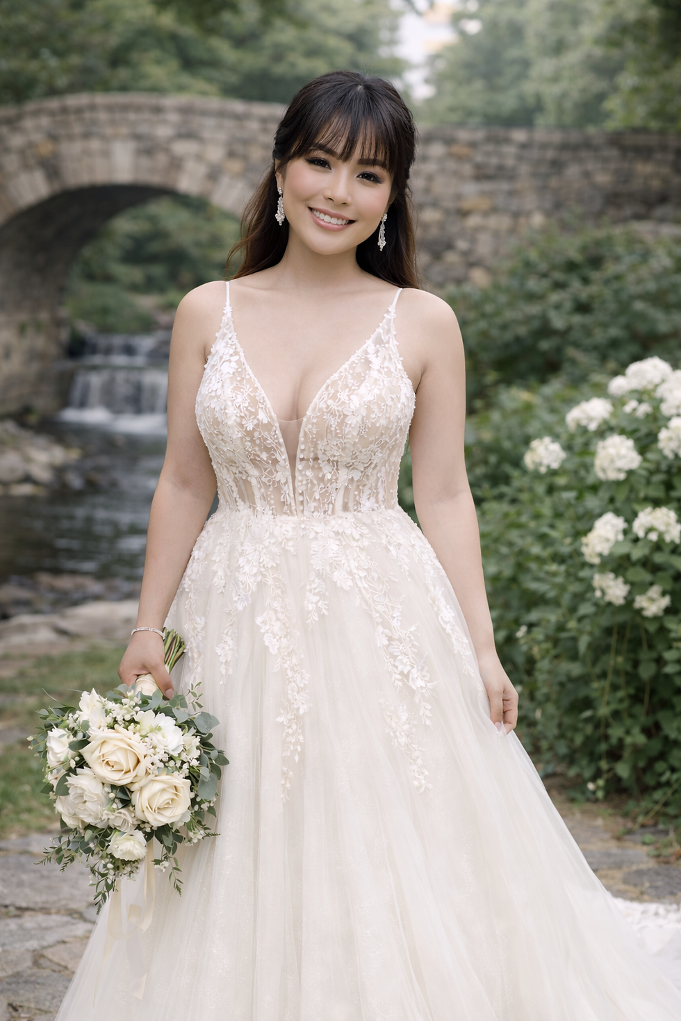 Thumbnail: Liv – Elegant Ball Gown Wedding Dress with Deep V-Neckline and Sequined Bodice
