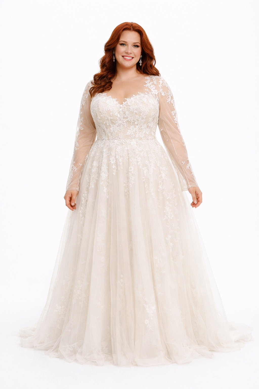 Elena – 3D Floral Lace Wedding Dress with Bateau Neckline