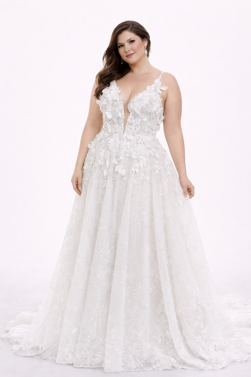 Celestine – Beaded Spaghetti Strap Wedding Dress with 3D Floral Details