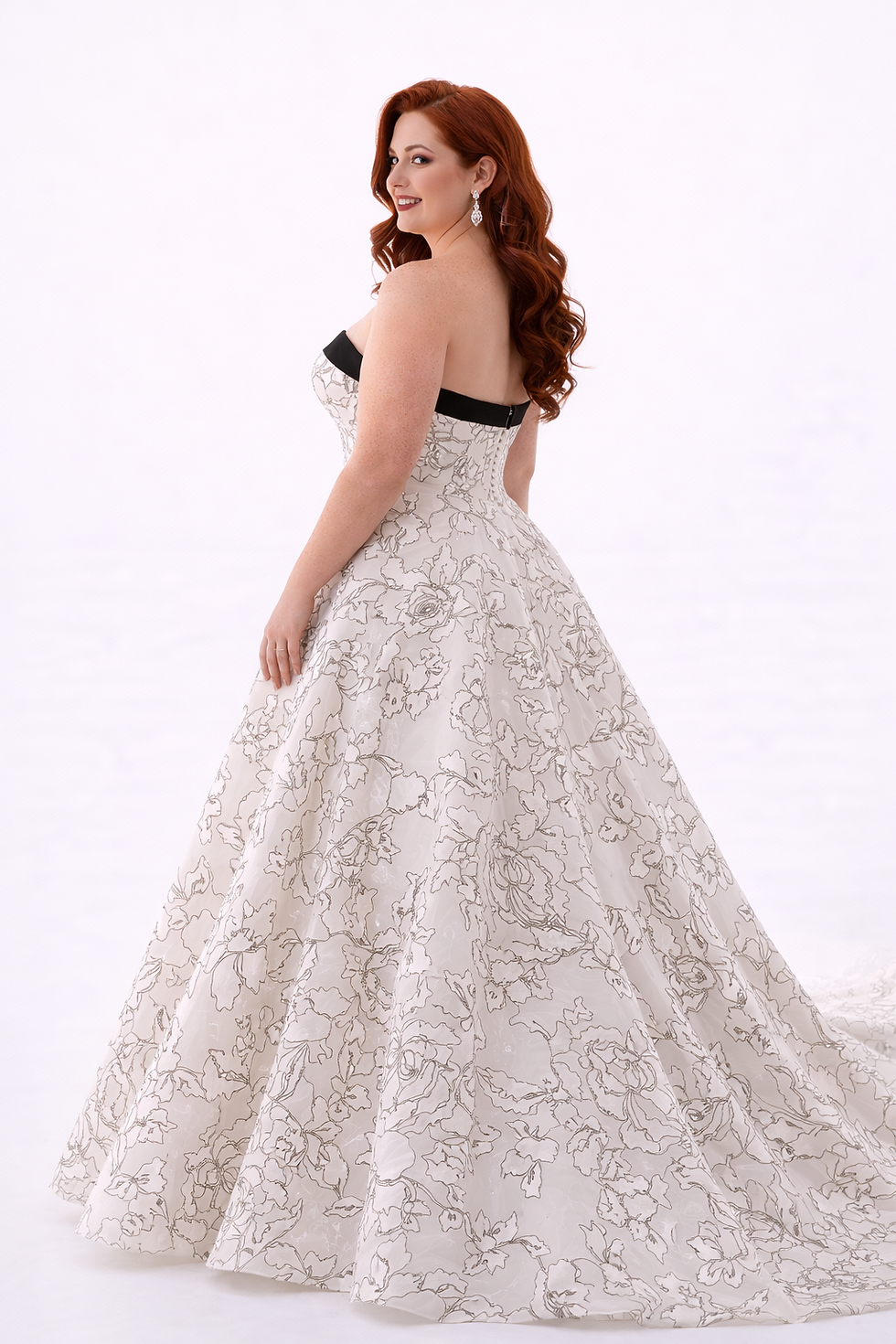 Thumbnail: Julianna Wedding Dress – Modern Printed Floral Organza Ball Gown with Strapless