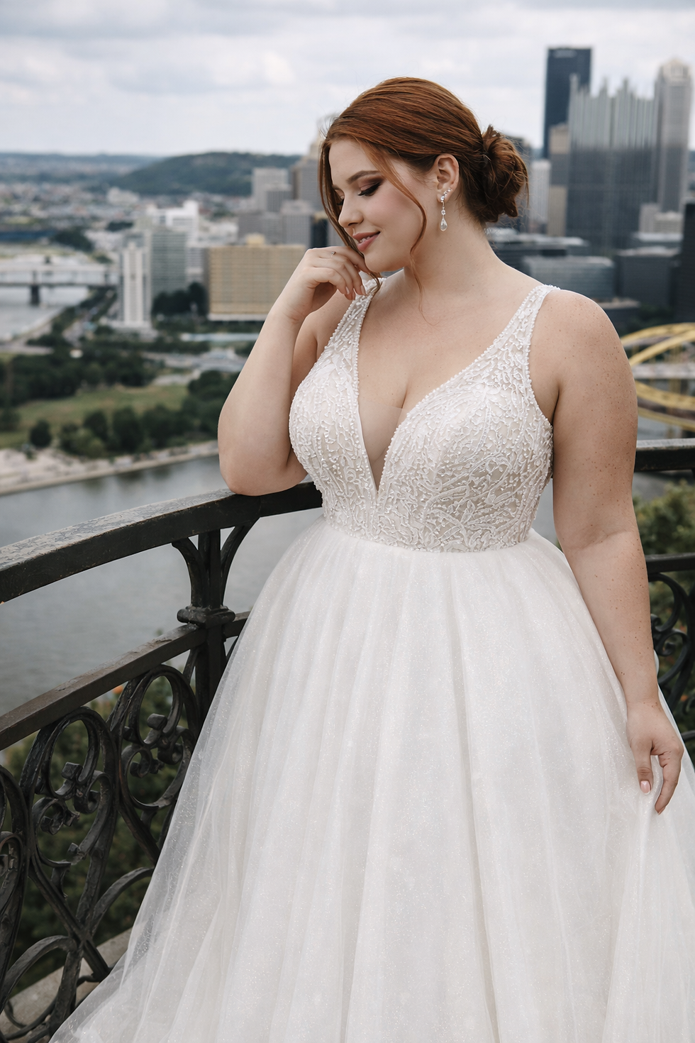 Thumbnail: Beatrice – Shimmering Tulle A-Line Wedding Dress with Deep V Neckline
