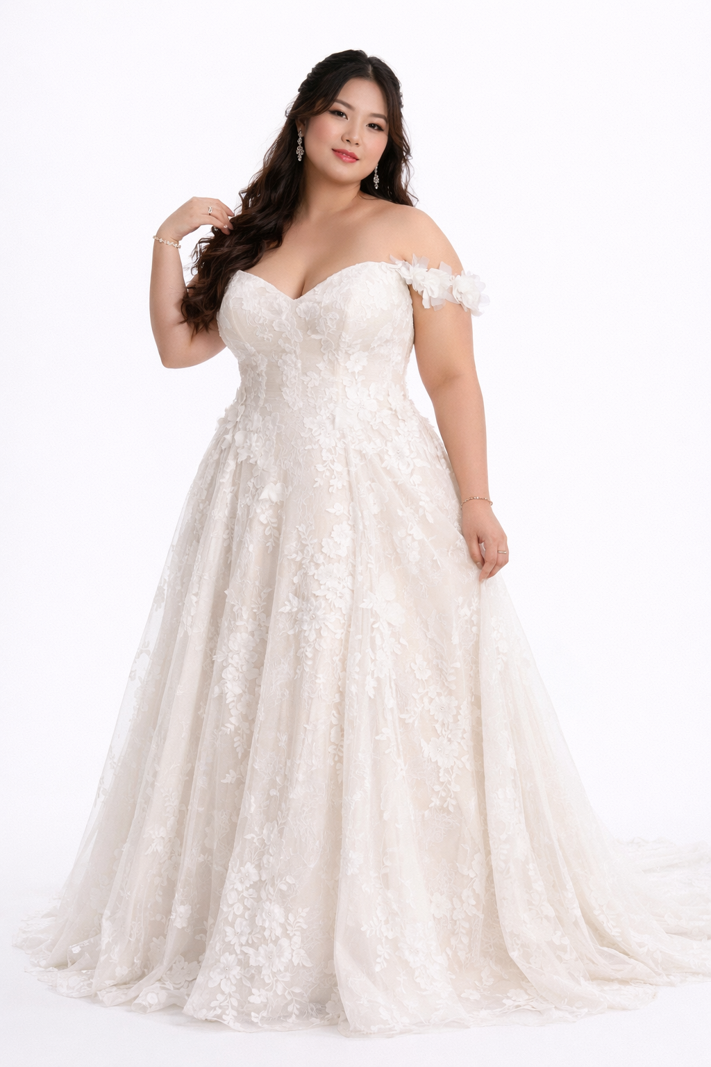 Brooklyn Wedding Dress – 3D Floral Basque Waist Jacquard Gown