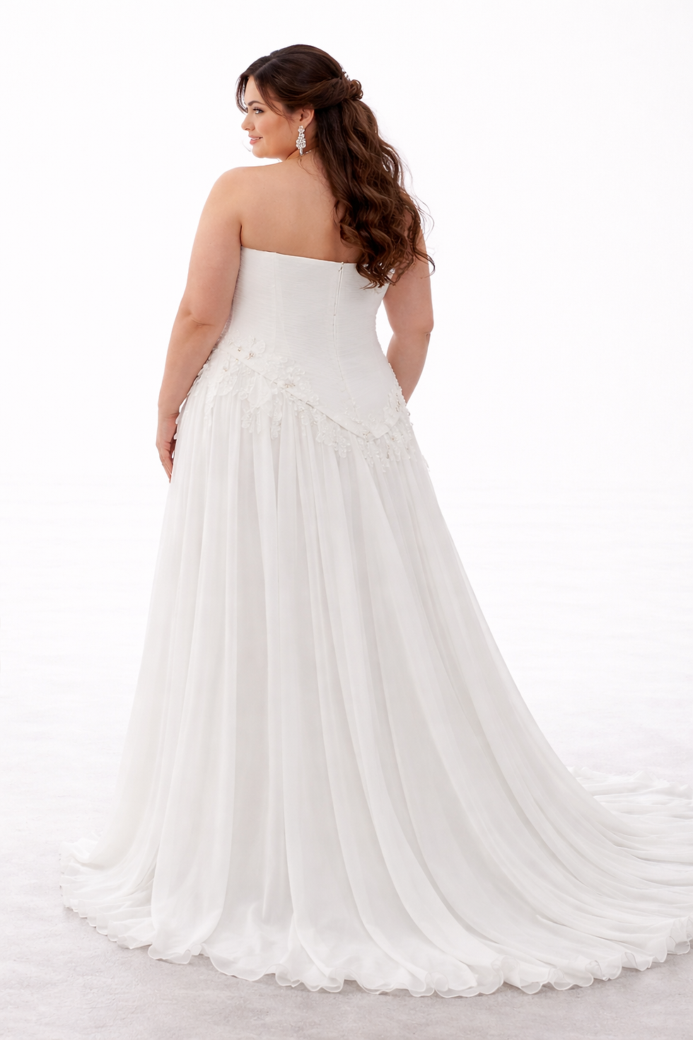 Thumbnail: Alessia Wedding Dress – Strapless Chiffon Gown with 3D Floral Accents & Asymmetr