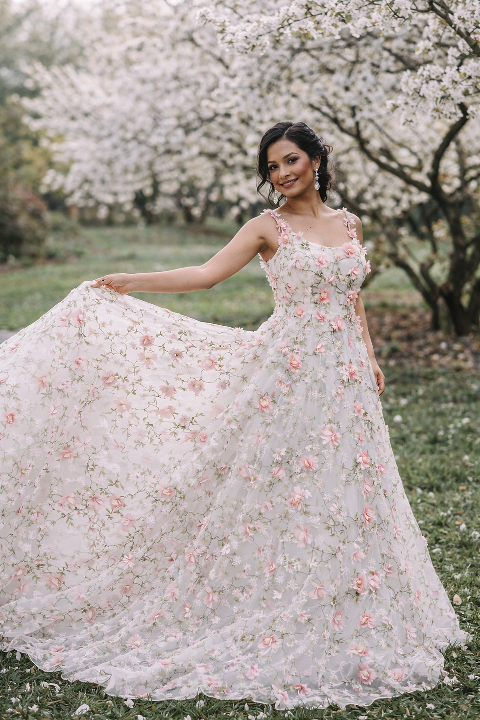 Thumbnail: Rosie – Romantic Square Neckline Wedding Dress with 3D Floral Details