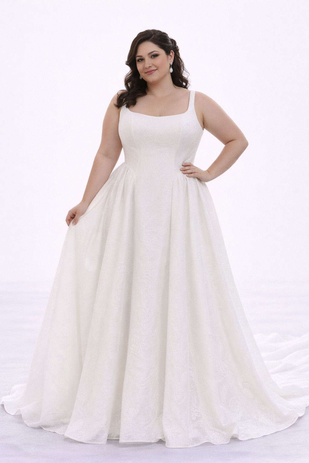 Zadie Wedding Dress – Square Neck Basque Waist Jacquard Satin Ball Gown