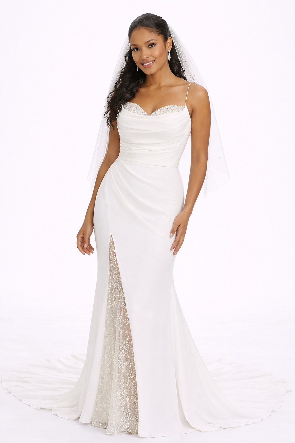 Thumbnail: Mira Wedding Dress – Beaded Crepe Gown with Sweetheart Neckline & Pearl Lace Tul