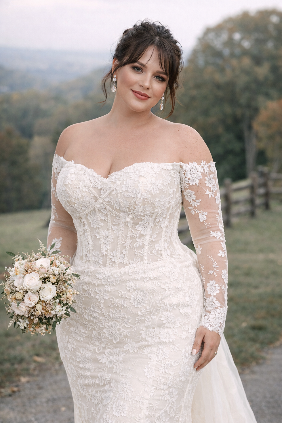 Thumbnail: Journee – Modern Graphic Lace Fit-and-Flare Wedding Dress