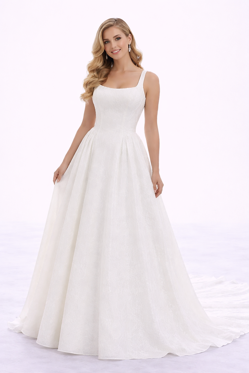 Thumbnail: Zadie Wedding Dress – Square Neck Basque Waist Jacquard Satin Ball Gown