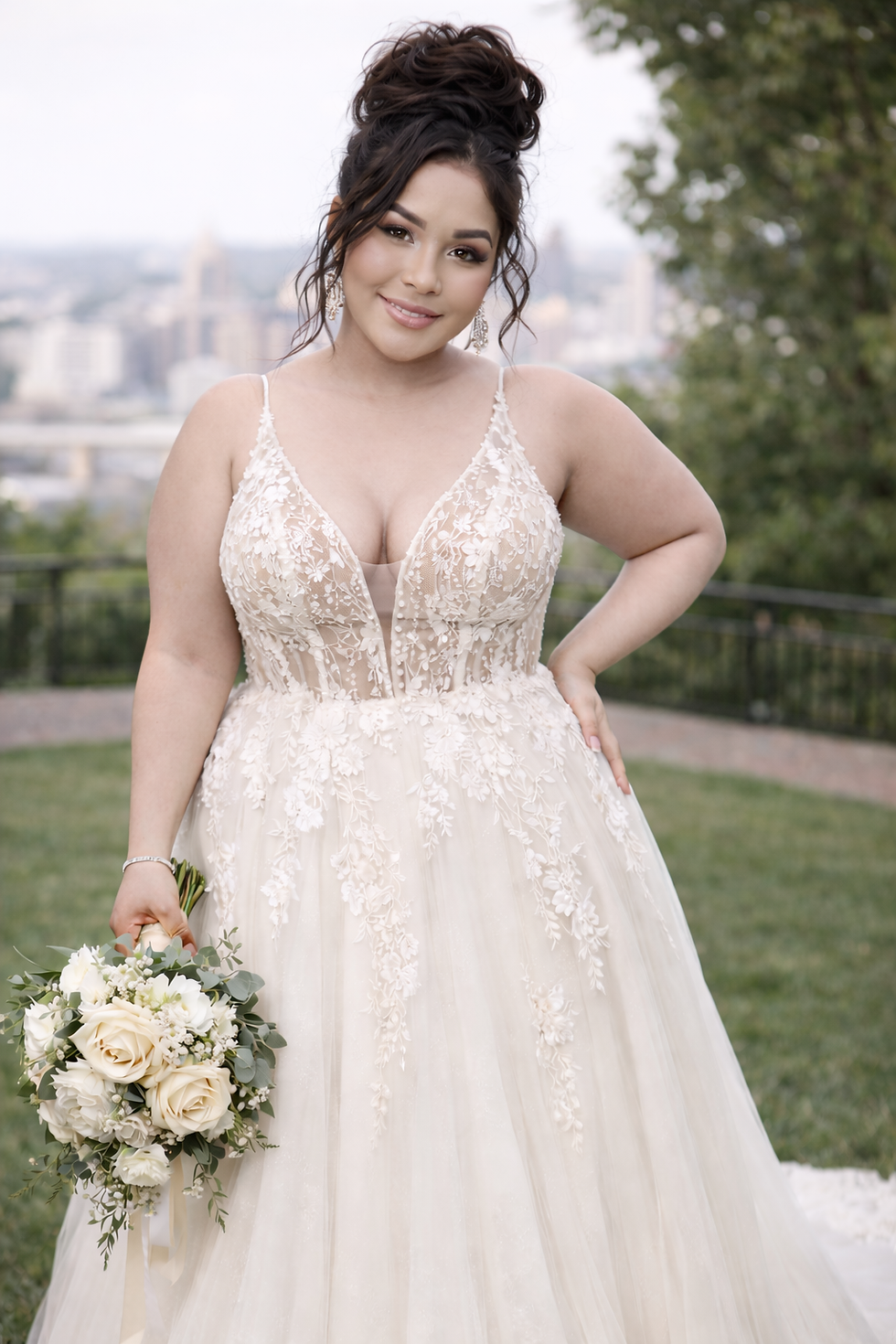 Thumbnail: Liv – Elegant Ball Gown Wedding Dress with Deep V-Neckline and Sequined Bodice