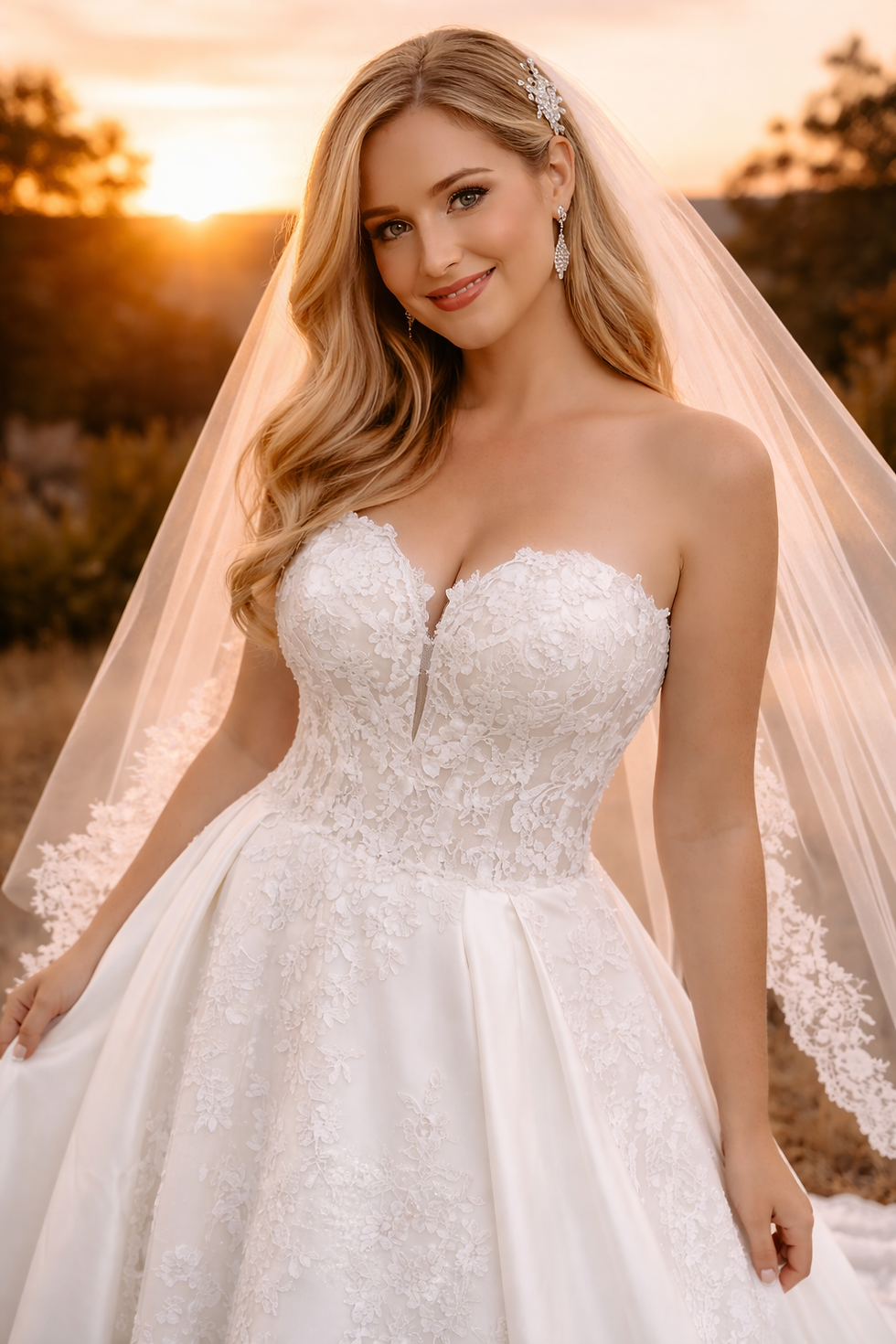 Thumbnail: Delphine Wedding Dress – Strapless Sweetheart Satin Gown with Plunging Neckline