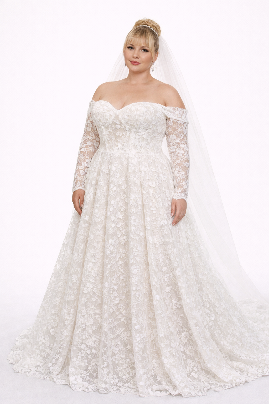 Astrid – Graceful Lace A-Line Wedding Dress with Off-the-Shoulder Sleeves