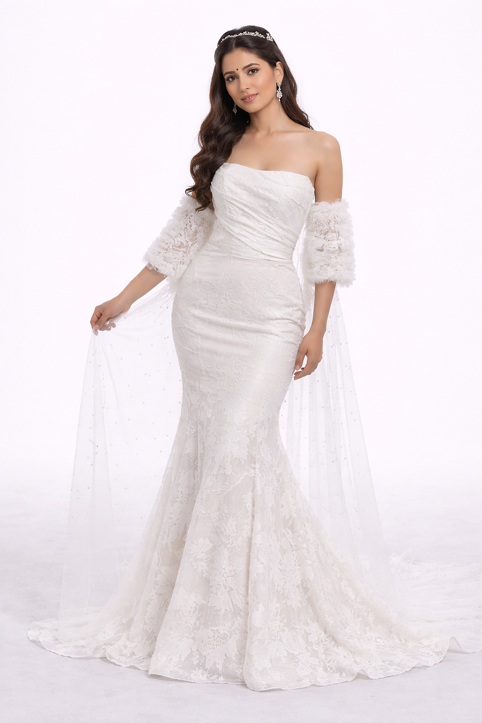 Thumbnail: Pia – Strapless Mermaid Wedding Dress with Beaded Lace & Detachable Shawl
