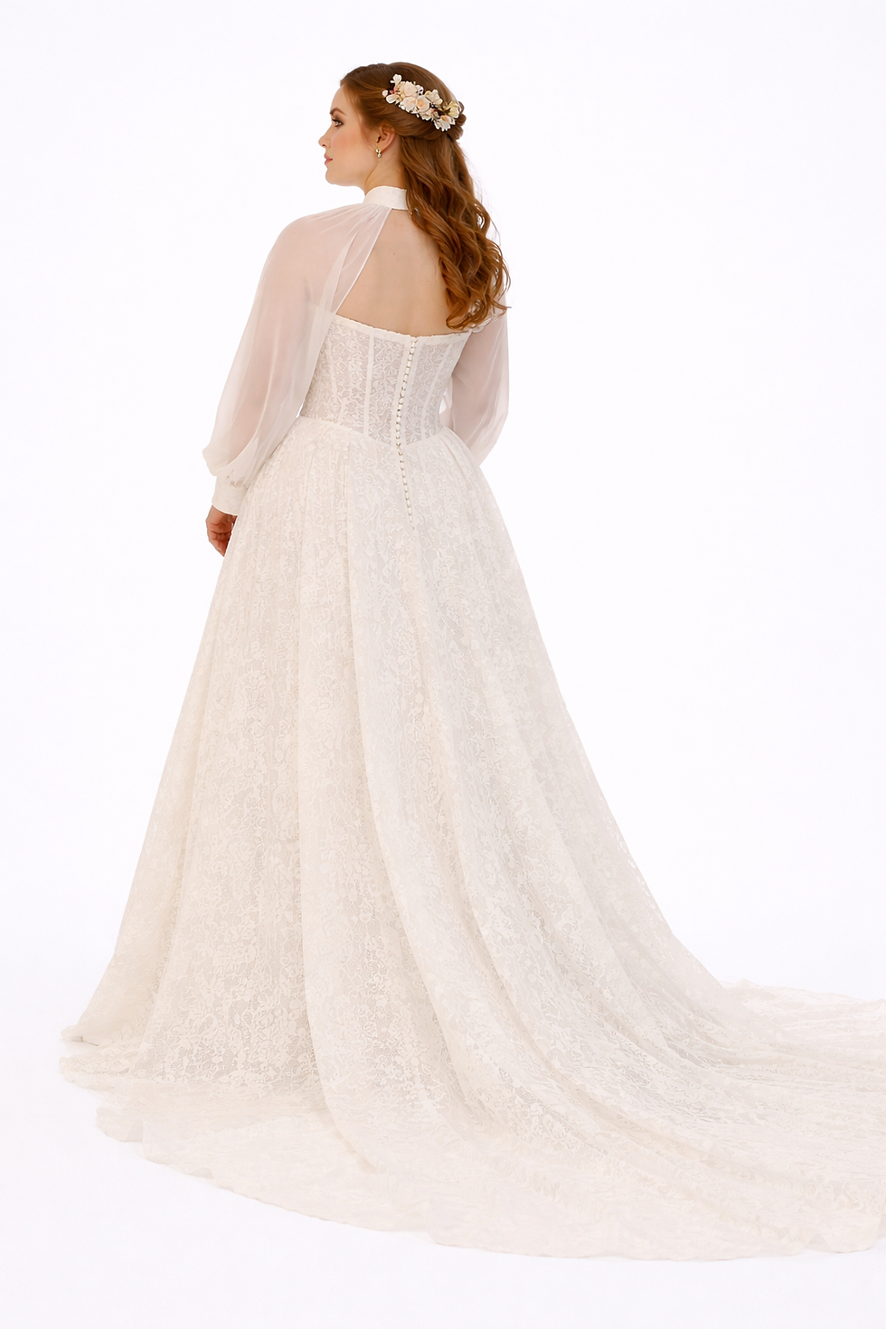 Thumbnail: Quintesa Wedding Dress – Floral Print Organza A-Line Gown with Detachable Cape